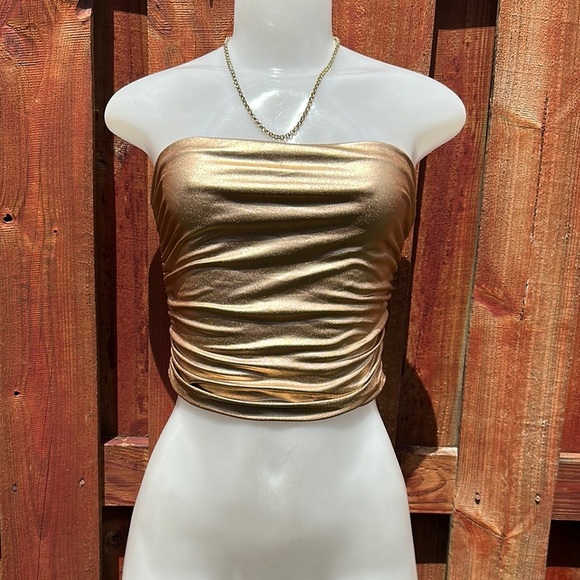 Fashion Nova Gold Strapless Ruched Tube Top Size S - Picture 2 of 7